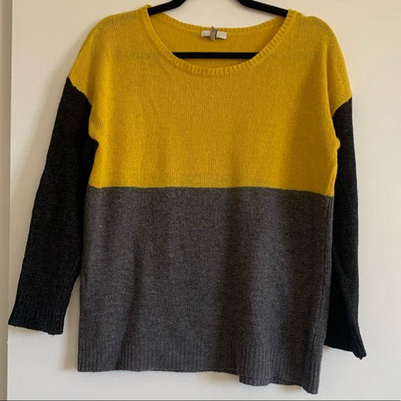 Joie Yellow/Black/Grey Colorblock Viscose/Lambswool/Cashmere Crewneck Sweater - Picture 3 of 7